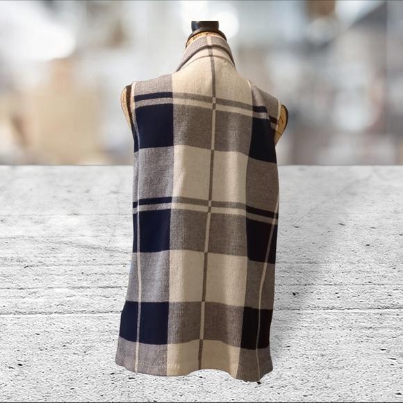 NWT chaps navy and white plaid vest jacket coat size L $30 OBO takes it - Picture 6 of 16